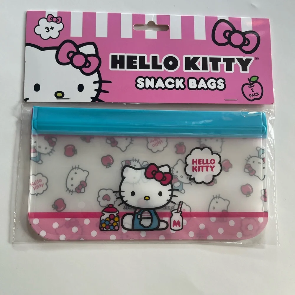 Hello Kitty Snack Bag Set - Pink, Teal & White & Straw cover set
